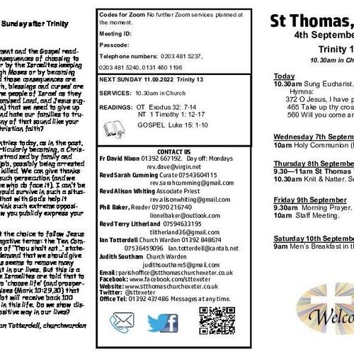 Pew Sheet | The Parish of St Thomas, Exeter