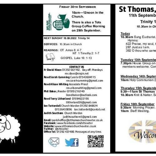Pew Sheet | The Parish of St Thomas, Exeter