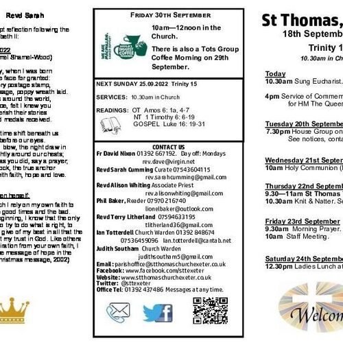 Pew Sheet | The Parish of St Thomas, Exeter
