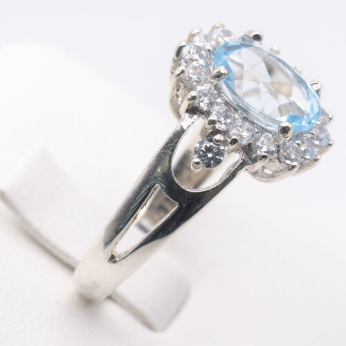 Aquamarine and Zirconia Stones Set on 925 Sterling Silver Ring