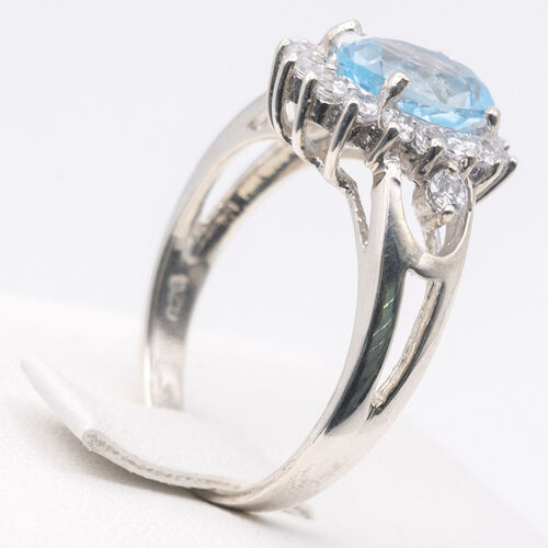 Aquamarine and Zirconia Stones Set on 925 Sterling Silver Ring