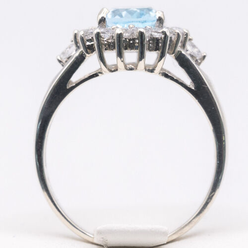 Aquamarine and Zirconia Stones Set on 925 Sterling Silver Ring