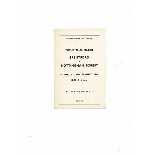 Brentford v Nottingham Forest Public Trial Football Programme 1964/65