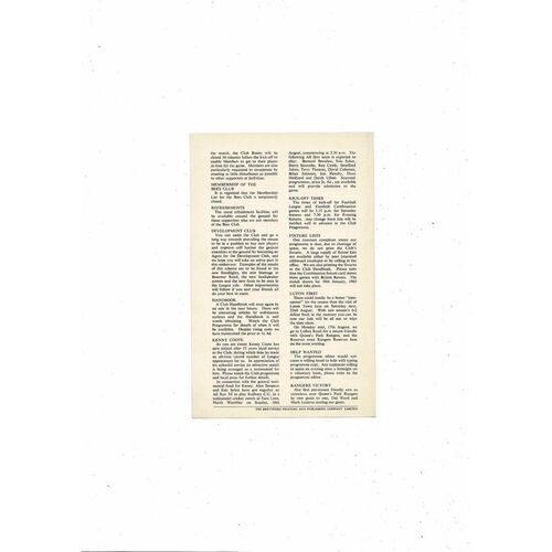 Brentford v Nottingham Forest Public Trial Football Programme 1964/65