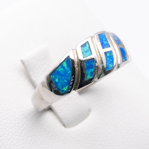 Flat Cut Blue Opal on 925 Sterling Silver Ring
