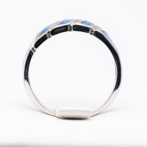Flat Cut Blue Opal on 925 Sterling Silver Ring