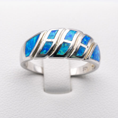 Flat Cut Blue Opal on 925 Sterling Silver Ring