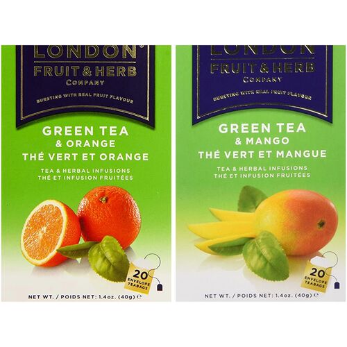 Green Tea & Orange or Mango by London Fruit & Herb Company 20 Bags 40g