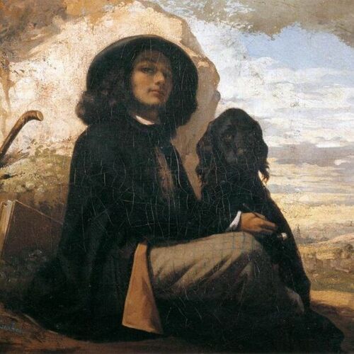 Self-Portrait with Black Dog