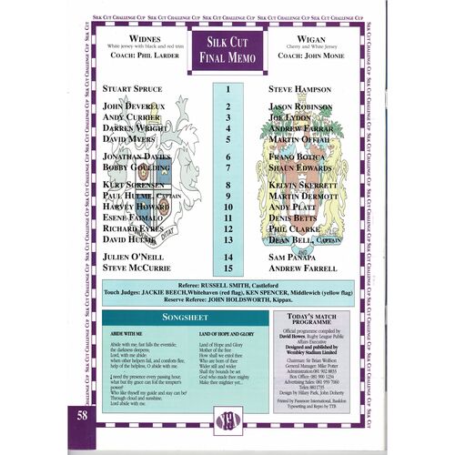 1993 Widnes v Wigan (01/05/1993) Rugby League Challenge Cup Final Programme