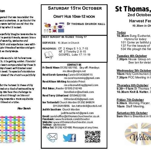 Pew Sheet | The Parish of St Thomas, Exeter