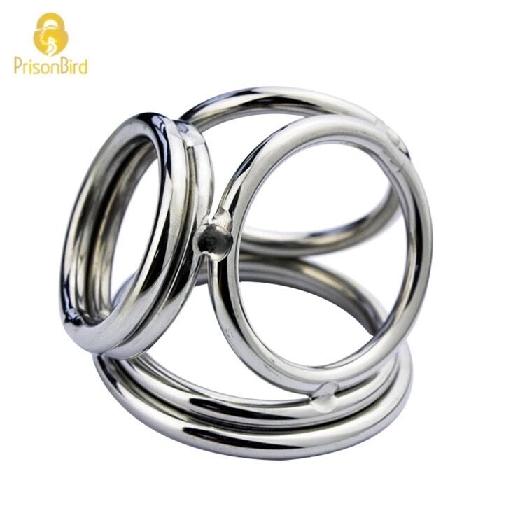 Nessus Play four stainless steel male chastity device rings with ball enhancer