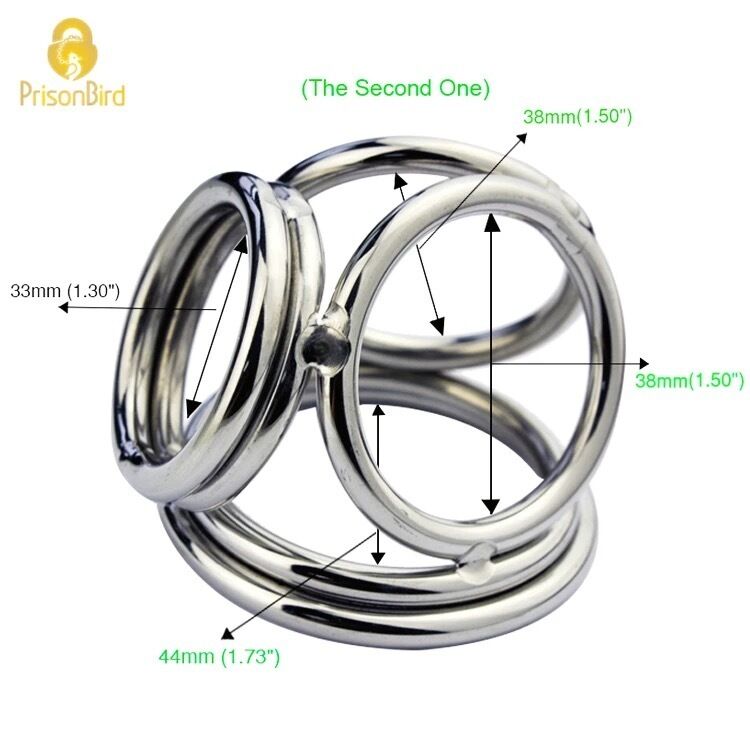Nessus Play four stainless steel male chastity device rings with ball enhancer