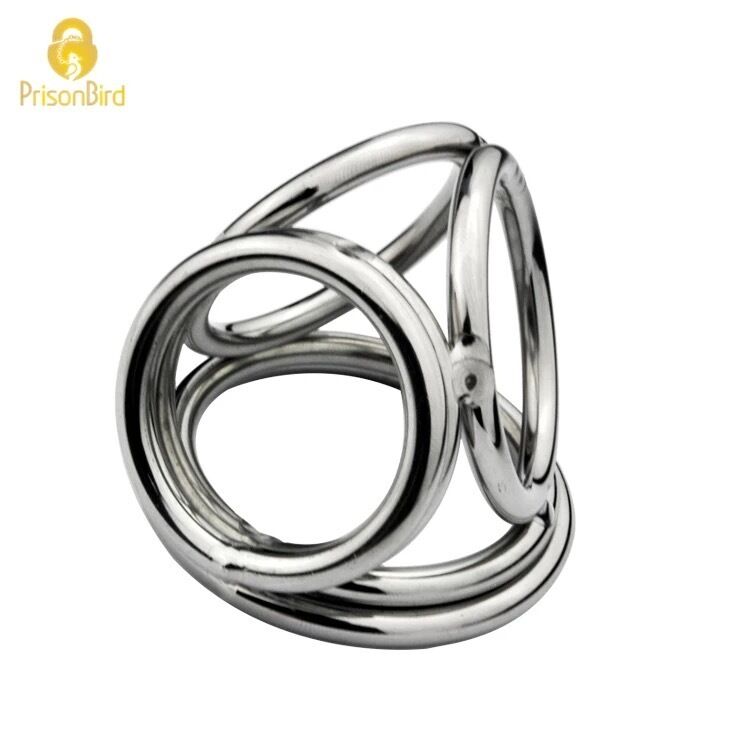 Nessus Play four stainless steel male chastity device rings with ball enhancer