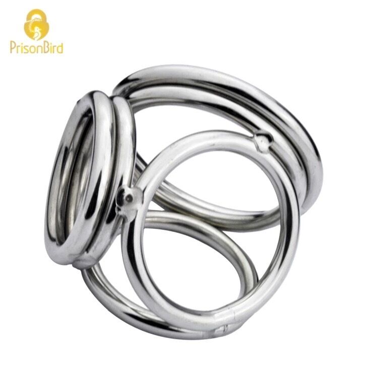 Nessus Play four stainless steel male chastity device rings with ball enhancer