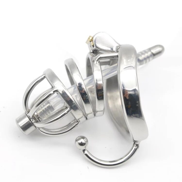 Nessus Play short breathable steel chastity cage with arc hook and catheter tube