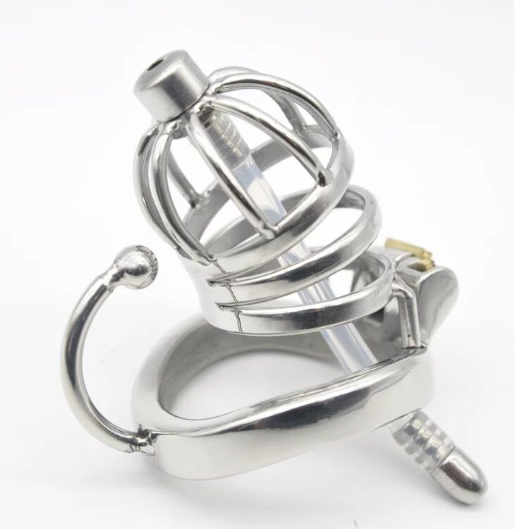 Nessus Play short breathable steel chastity cage with arc hook and catheter tube