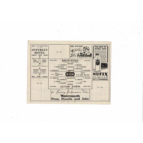 1947/48 Brentford v Luton Town Football Programme