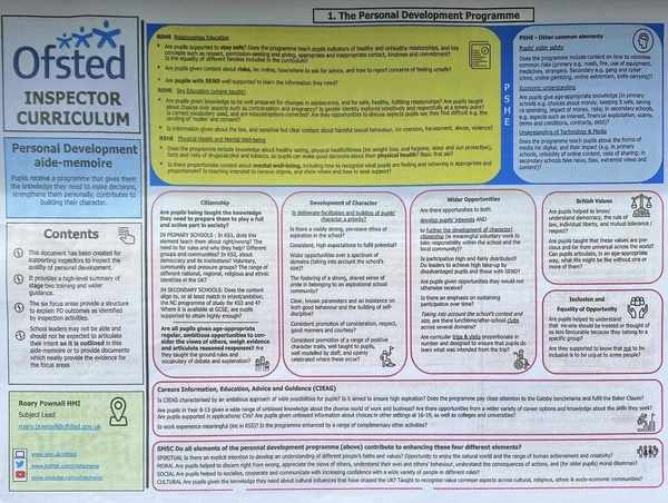The 'leaked' Ofsted Cribsheet for Personal Development