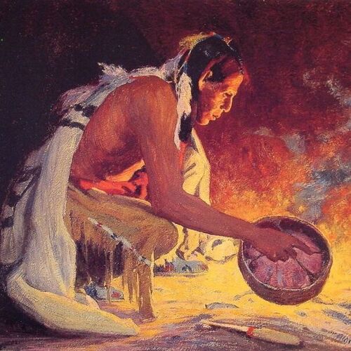 Indian by Firelight