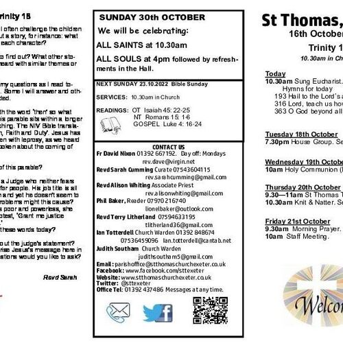 Pew Sheet | The Parish of St Thomas, Exeter