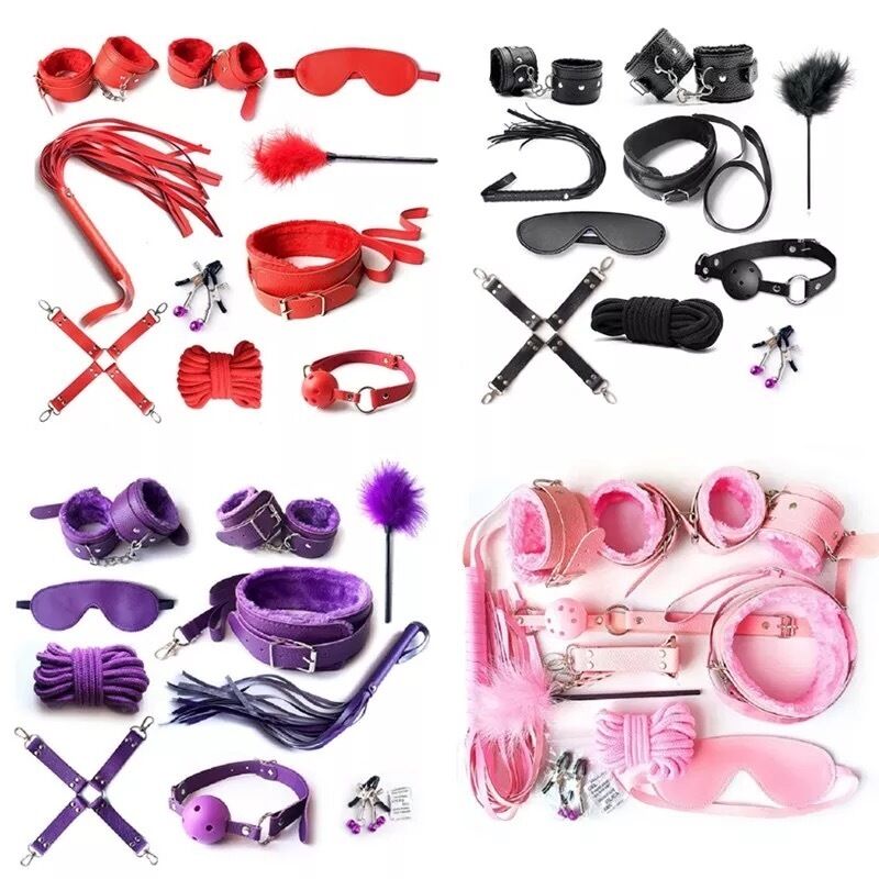 Nessus Play red 10 piece bondage sets for BDSM play cuffs, blindfold, restraints