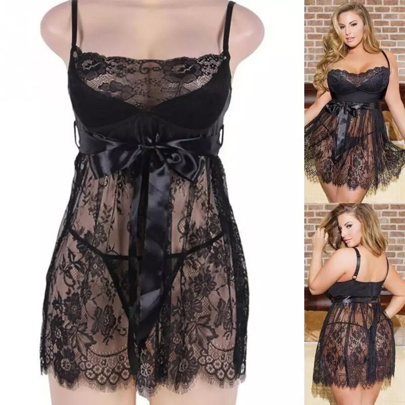 Nessus Play plus size baby doll lingerie dress with lace detail