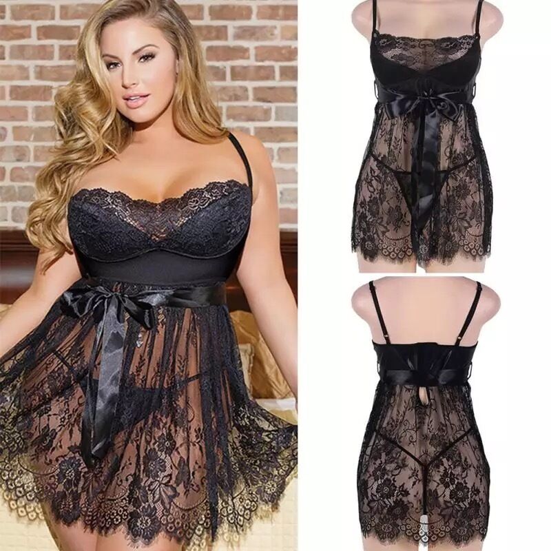 Nessus Play plus size baby doll lingerie dress with lace detail