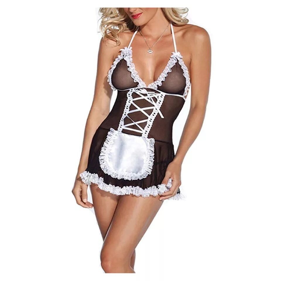 Nessus Play French maid sheer lingerie for sexy role play cosplay