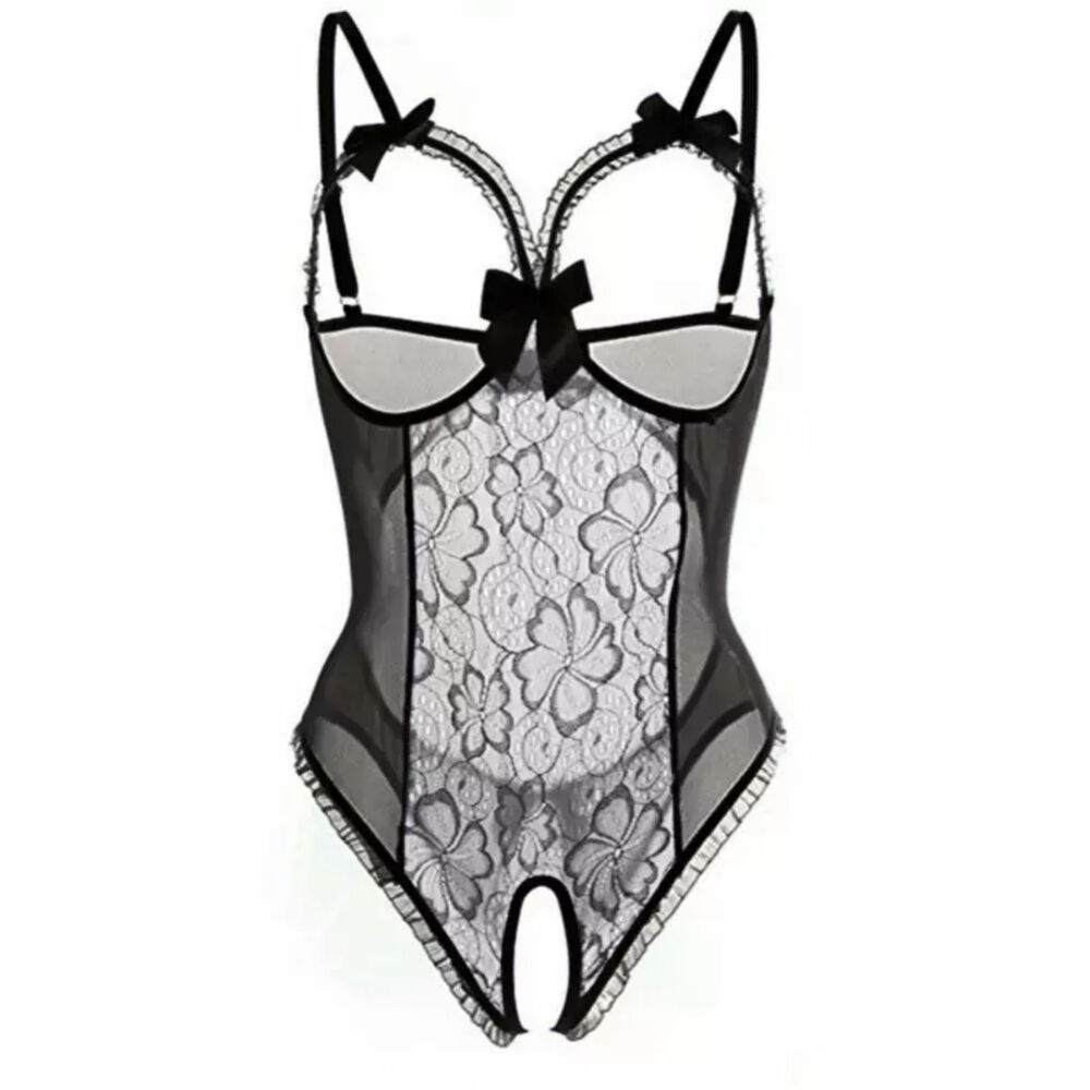 Nessus Play crotchless sexy lingerie with sheer design in black
