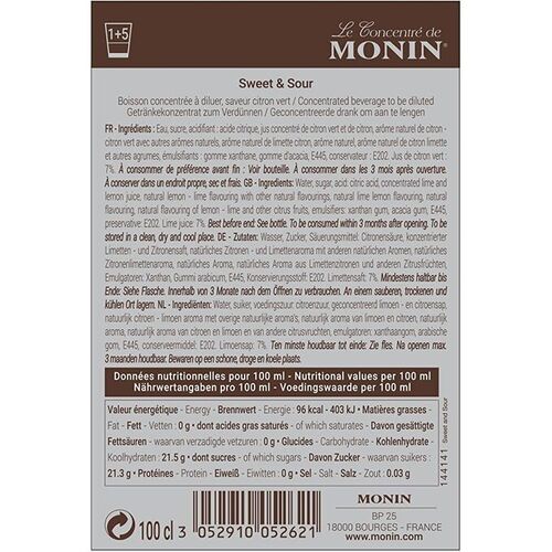 MONIN Premium Sweet and Sour Mix 1 Litre
