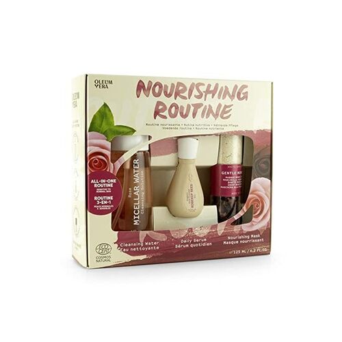 Oleum Vera Organic Nourishing Routine Kit with Rose Micellar Water, Rosehip Seed Oil & Gentle Rose Masks