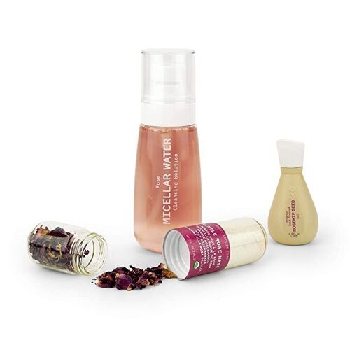 Oleum Vera Organic Nourishing Routine Kit with Rose Micellar Water, Rosehip Seed Oil & Gentle Rose Masks