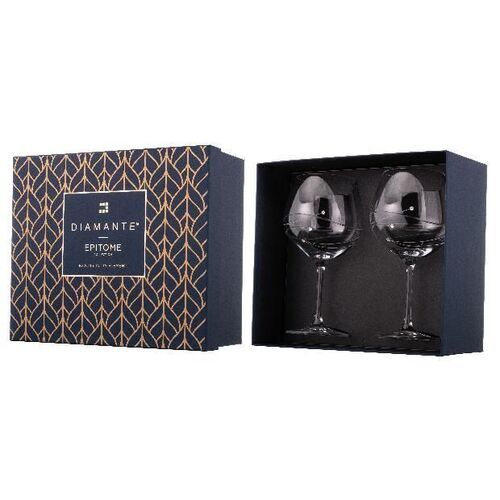 2 Diamante Gin Glasses with Spiral Design Cutting in an attractive Gift Box