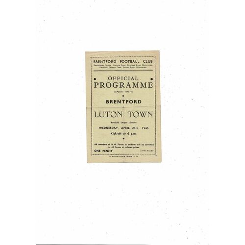 1945/46 Brentford v Luton Town Football Programme