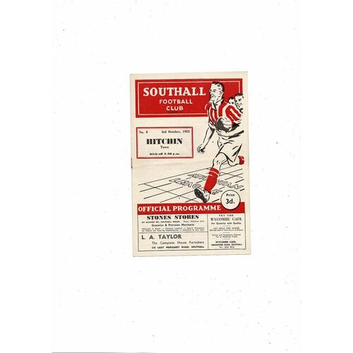 1953/54 Southall v Hitchin Town Athenian League Football Programme