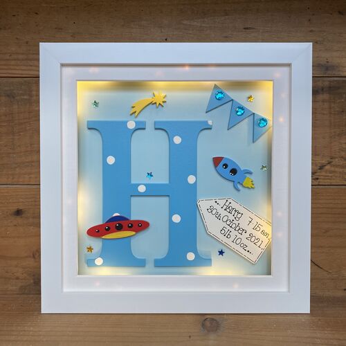 Personalised Space Rocket Box Frame with LED lights