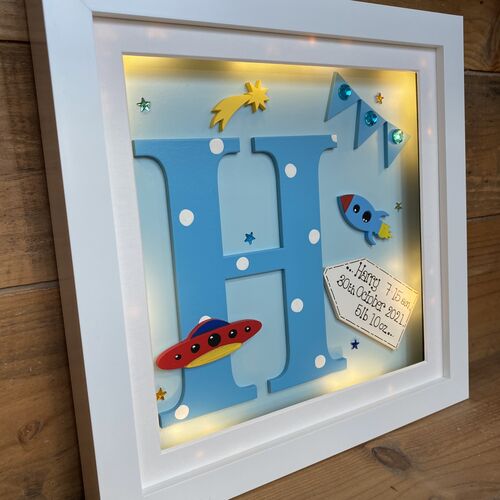 Personalised Space Rocket Box Frame with LED lights