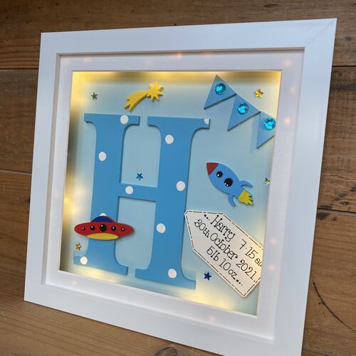 Personalised Space Rocket Box Frame with LED lights