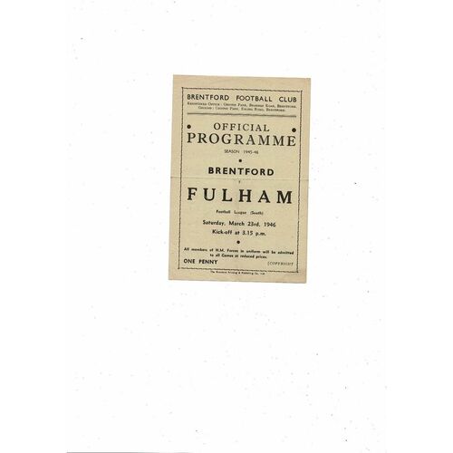 1945/46 Brentford v Fulham Football Programme