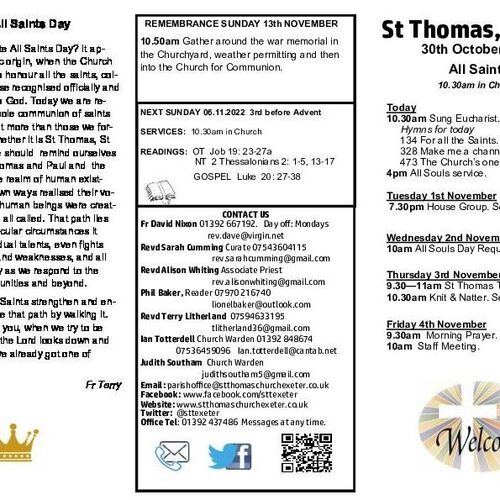 Pew Sheet | The Parish of St Thomas, Exeter