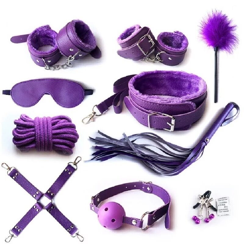 Nessus Play purple 10 piece bondage sets for BDSM play cuffs, blindfold, restraints