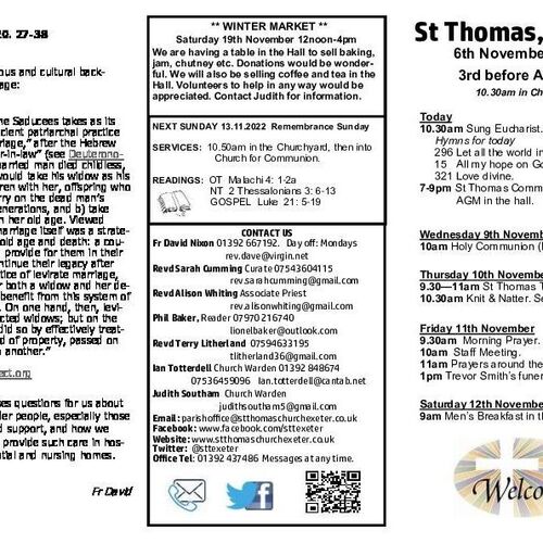 Pew Sheet | The Parish of St Thomas, Exeter
