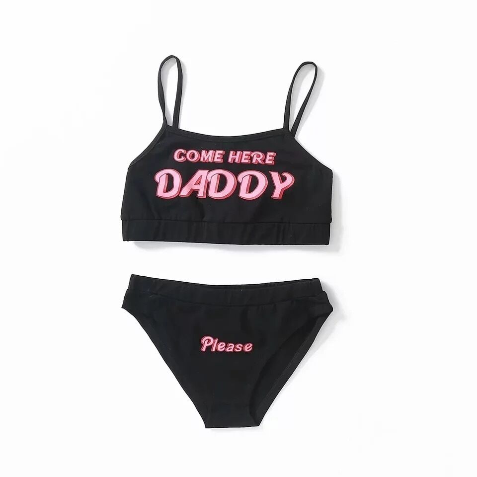 come here daddy sexy pants and bra set in black