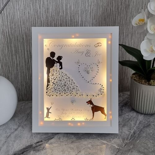 Personalised 3D Wedding Dress Keepsake Frame with LED Lights | Unique Wedding Gift
