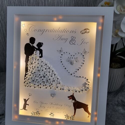 Personalised 3D Wedding Dress Keepsake Frame with LED Lights | Unique Wedding Gift