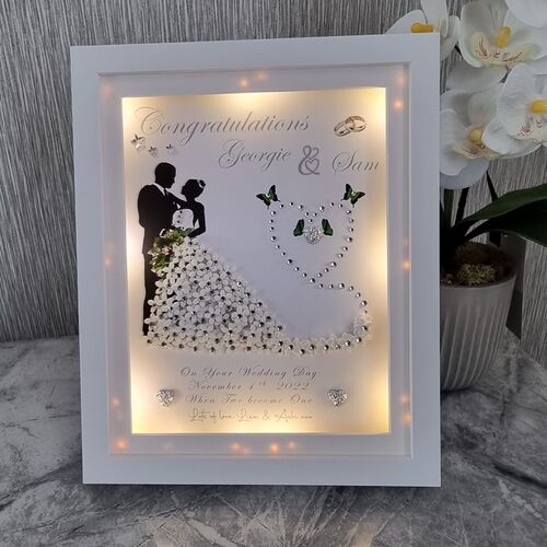 Personalised 3D Wedding Dress Keepsake Frame with LED Lights | Unique Wedding Gift