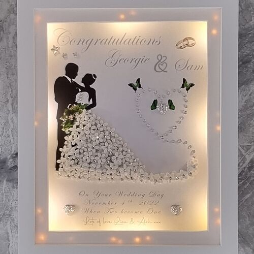 Personalised 3D Wedding Dress Keepsake Frame with LED Lights | Unique Wedding Gift