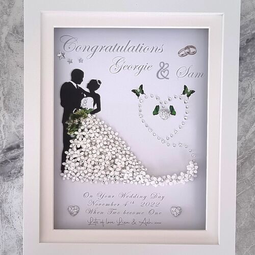 Personalised 3D Wedding Dress Keepsake Frame with LED Lights | Unique Wedding Gift