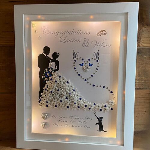 Personalised 3D Wedding Dress Keepsake Frame with LED Lights | Unique Wedding Gift